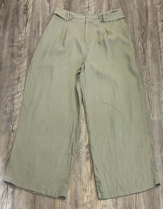 Nicole Miller Pants - Nicole Miller New York Sage Green 100% Linen Pleated Wide-Leg Pants